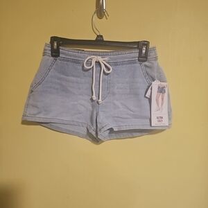 NWT Vanilla Star Junior Size XS Ultra Cozy Denim Jean Shorts Drawstring Waist